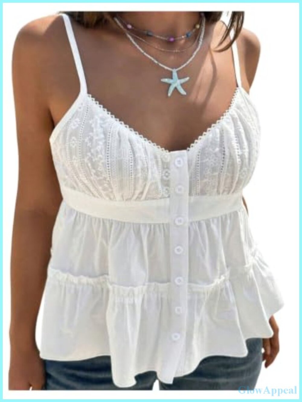 Women's Plus Size Peplum Top, Ruffle Babydoll Camisole, Embroidered Sleeveless